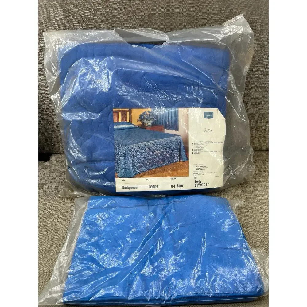 VTG Sears Quilted Bedspread Blue Twin 80”X 110” Made In USA Sutton Ensemble